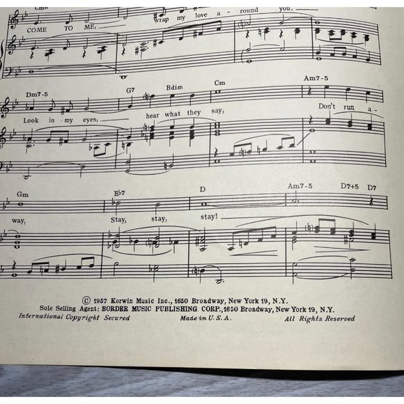 Piano Sheet Music Come to Me Johnny Mathis 1957 From TV Show Come to Me - Picture 3 of 4